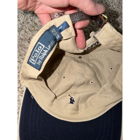 Vintage Polo Ralph Lauren Hat Cap Leather Strap Pony Logo Khaki One Size - Picture 5 of 6